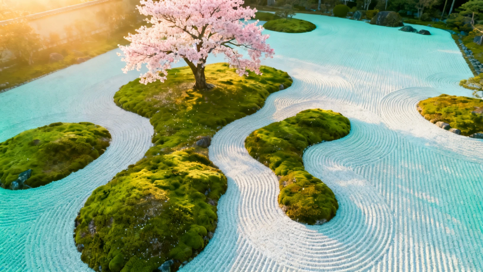 Jardin zen au lever du soleil